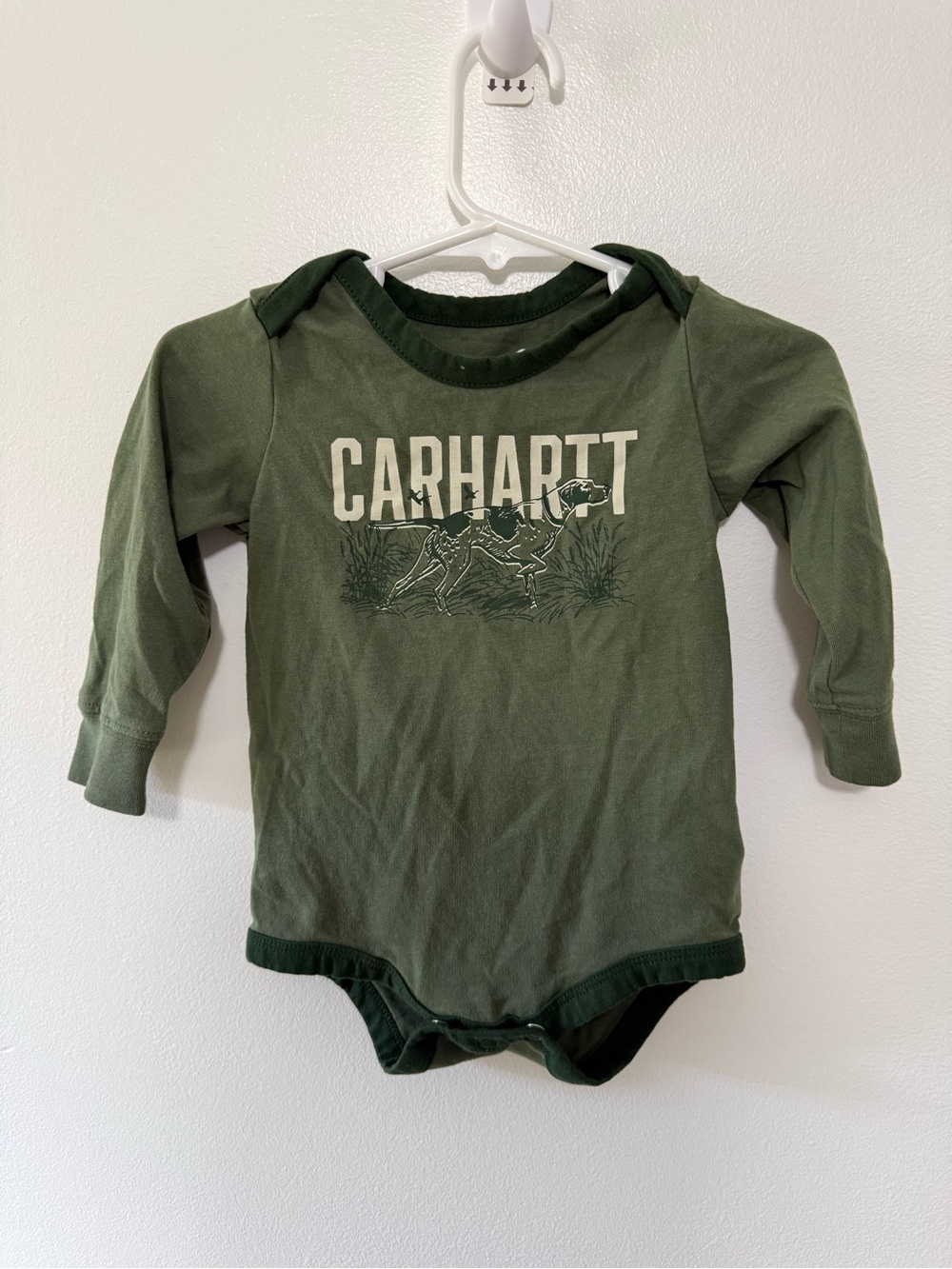 Carhartt Olive Green Infant Bodysuit with Logo Print